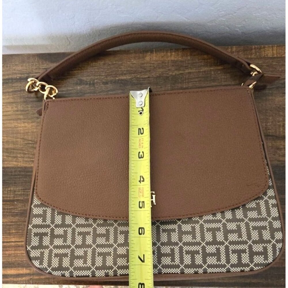Tommy Hilfiger Monogram Tan & Brown Shoulder Bag With Gold Accents - Picture 9 of 9